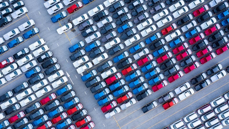 aerial view new cars