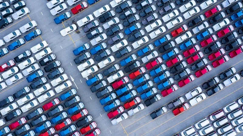 aerial view new cars