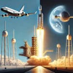 DALLE 2025-02-16 162415 - A split-screen digital illustration comparing NASAs Mercury-Redstone rocket launch with the White Knight and SpaceShipOne launch system On the left 2 | TechSplicit