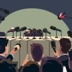 Press Conference Table With Microphones Empty Chair Reporter People Crowd | TechSplicit Intel: The Market Awaits Bigger News