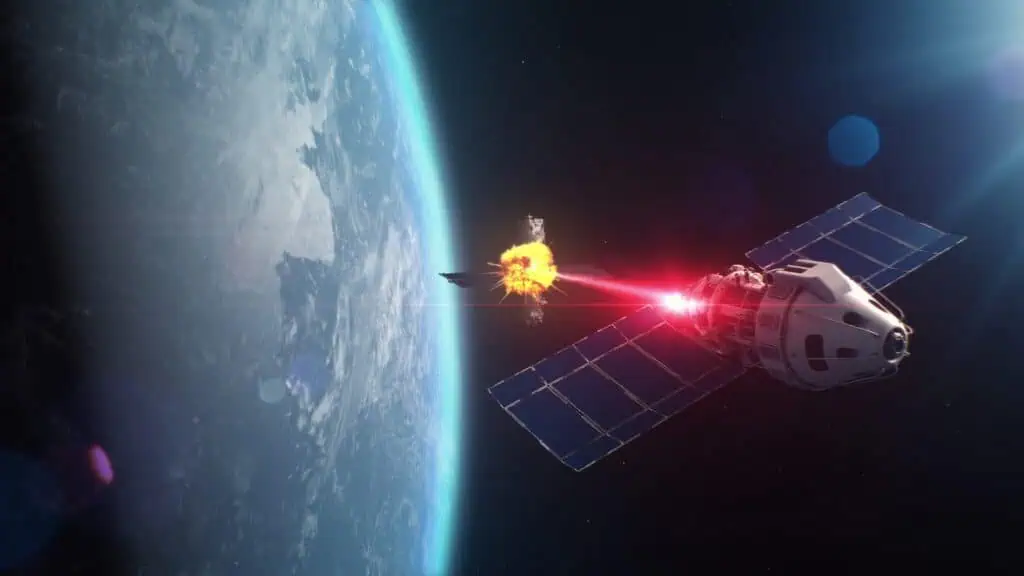 3dVfxRenderingOfSatelliteAttackingAnotherSatelliteWithLaser | TechSplicit Russian Kosmos 2553: Scientific Satellite or Weapon of Mass Destruction?